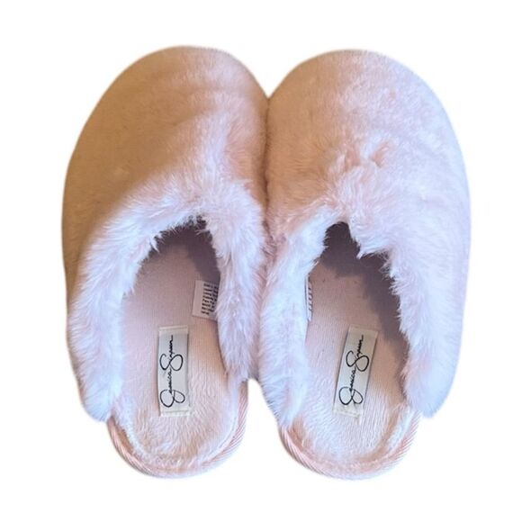 Jessica Simpson Pink Plush Faux Fur Slippers - Picture 6 of 16